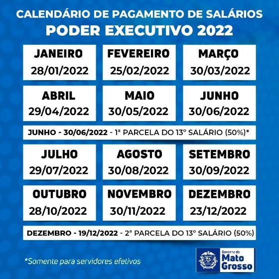 CALENDÁRIO FOLHA DE PAGAMENTO ESTADUAL 2022