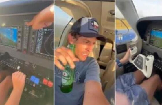 pai bebendo filho pilotando avião