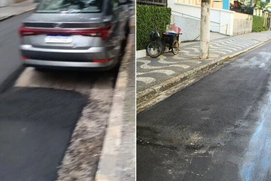 Prefeitura asfalta em volta de carro