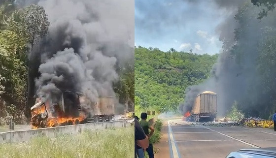 caminhão pegando fogo carregado de cerveja 