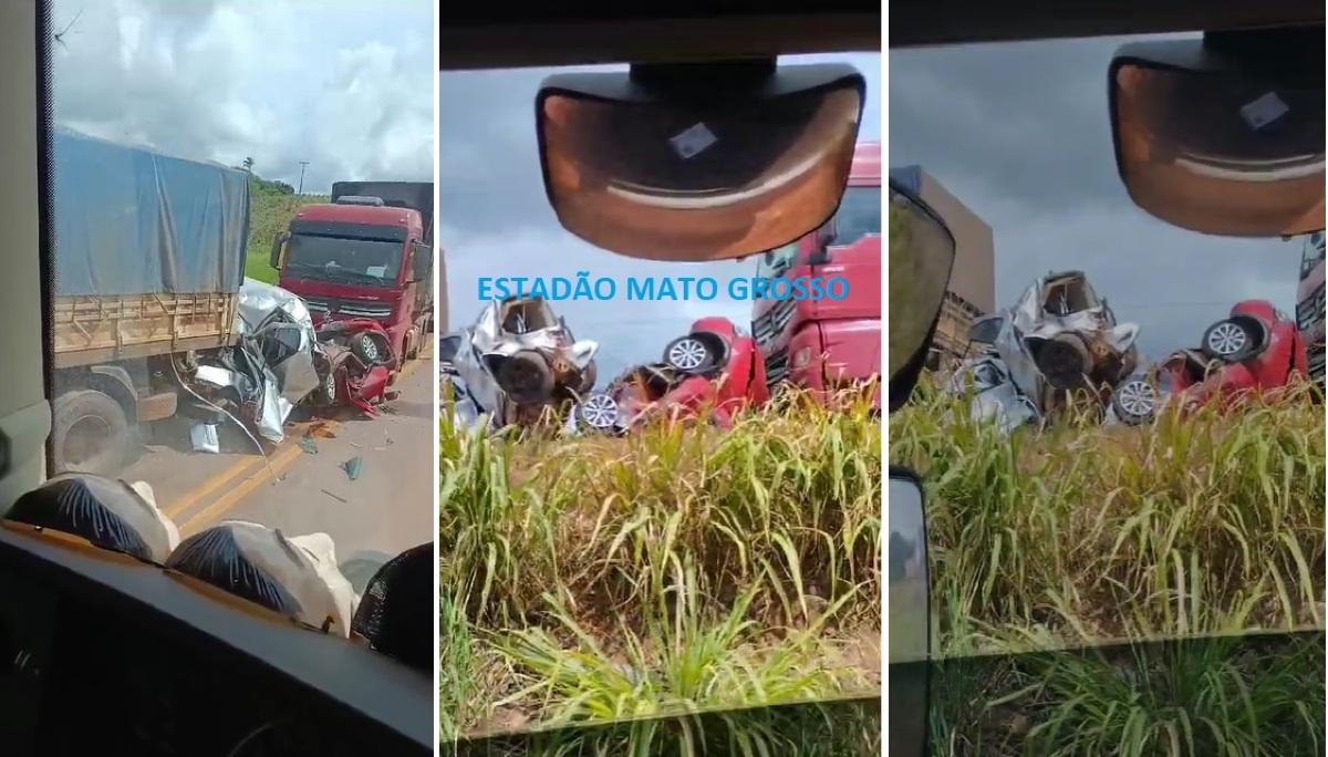 Veículos são esmagados por duas carretas na BR-163