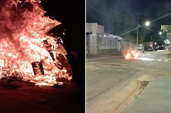 Homem incendeia moto 'novinha' no meio da rua após brigar com a namorada