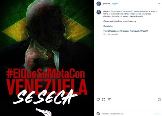 Polícia Nacional da Venezuela publicou foto com provocação ao Brasil 