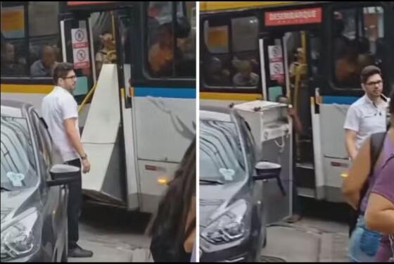 Homem tenta entrar com geladeira em onibus