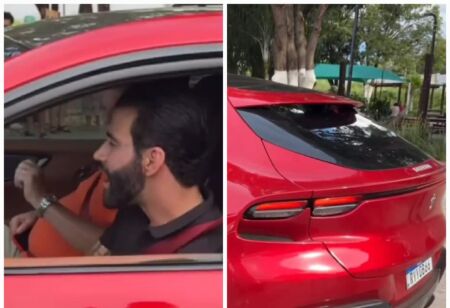 Gusttavo Lima aproveita vinda a Cuiabá para dar voltinha em Ferrari de fã de Lula