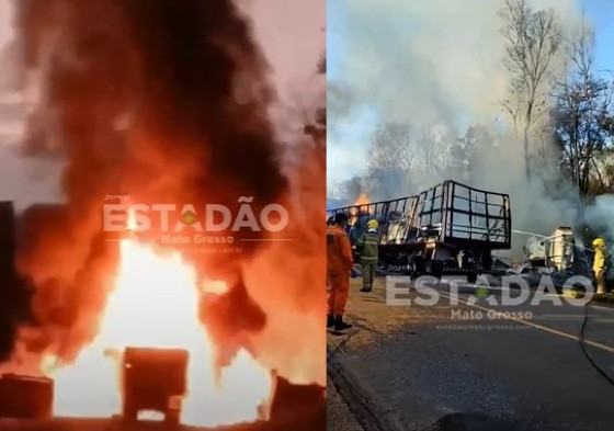 caminhão pega fogo
