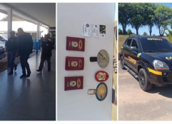 Materiais usados pelos suspeitos na tentativa de se passarem por autoridades