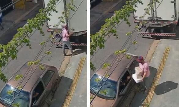 VÍDEO: Ladrão furta caixas de salmão avaliadas em R$ 2 mil de caminhão estacionado em Cuiabá