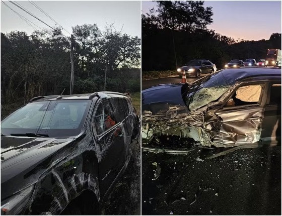 Carro de Fabiano Menotti (à esquerda) bateu em um veículo na BR-040, em Juiz de Fora