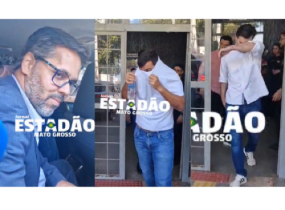 Rodrigo Marinho e irmãos Volpato deixam delegacia após prisão na operação